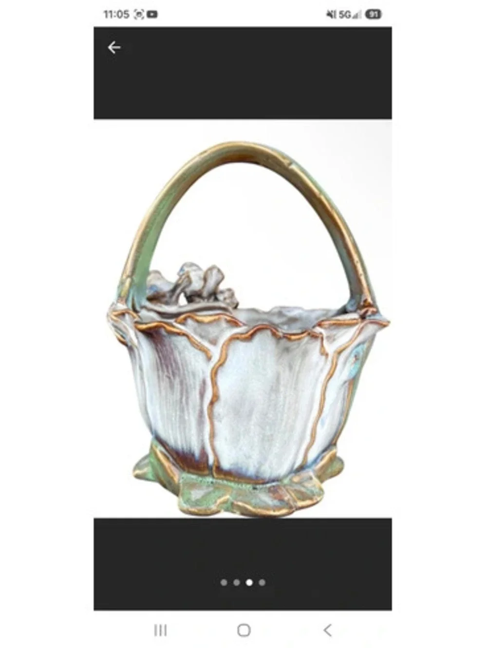 Vintage Ceramic Bird Basket Planter Vase Floral Flower Pot Cottagecore Rustic